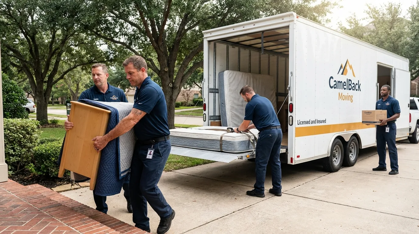 Crew loading residential truck for cross-state move from Fitchburg, MA