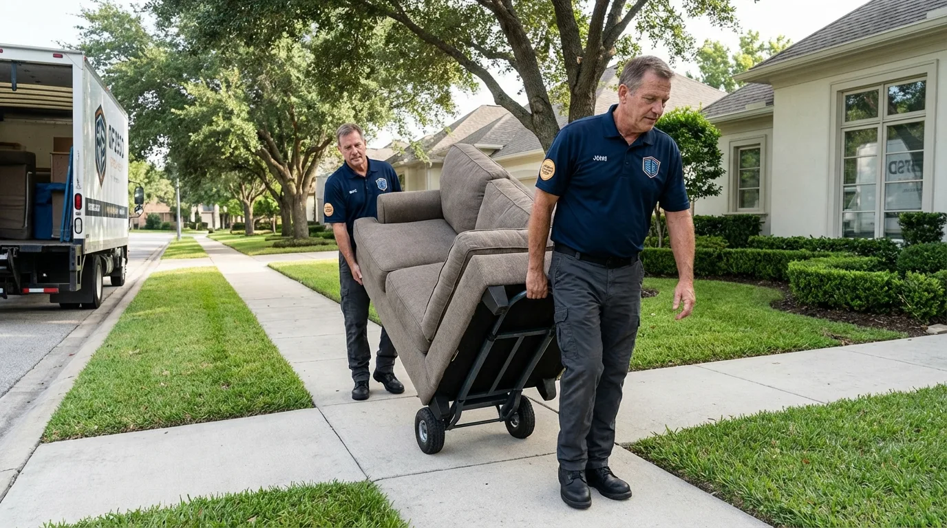 Local residential moving crew loading furniture in Fitchburg, MA