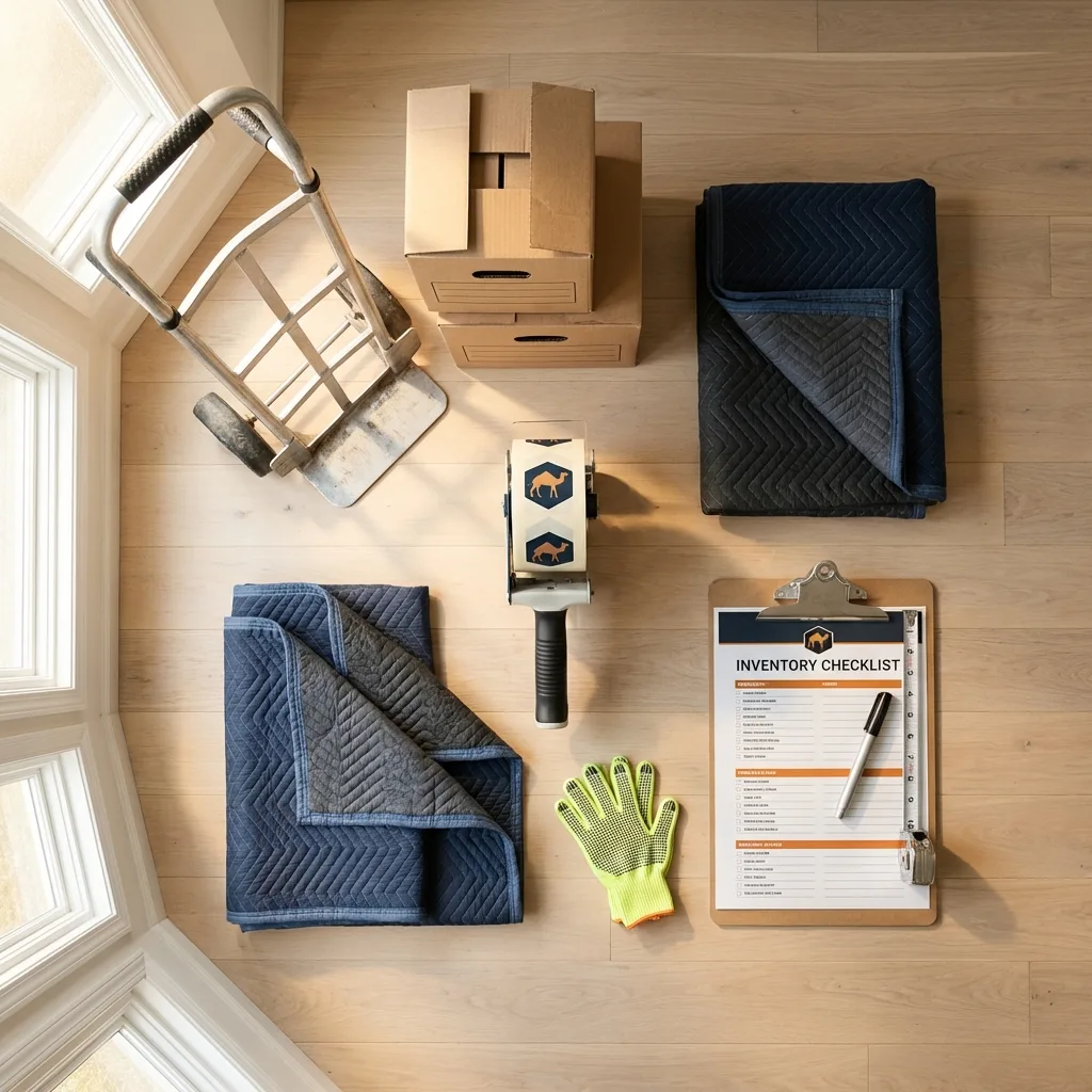 Professional moving supplies and packing materials layout for Fitchburg residential relocations